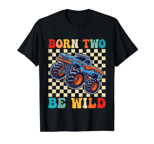 2nd Birthday Monster Truck Born Two Be Wild 2 Year Old Boys T-Shirt
