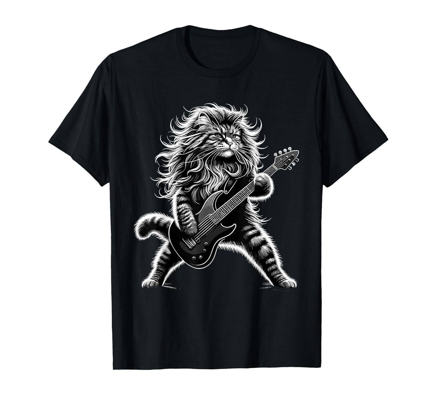 Rock and Roll Cat playing Guitar T-Shirt for Men Women Girls Kids