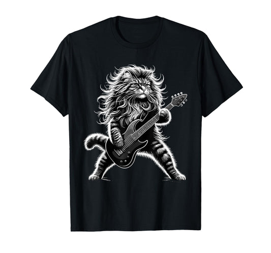 Rock and Roll Cat playing Guitar T-Shirt for Men Women Girls Kids