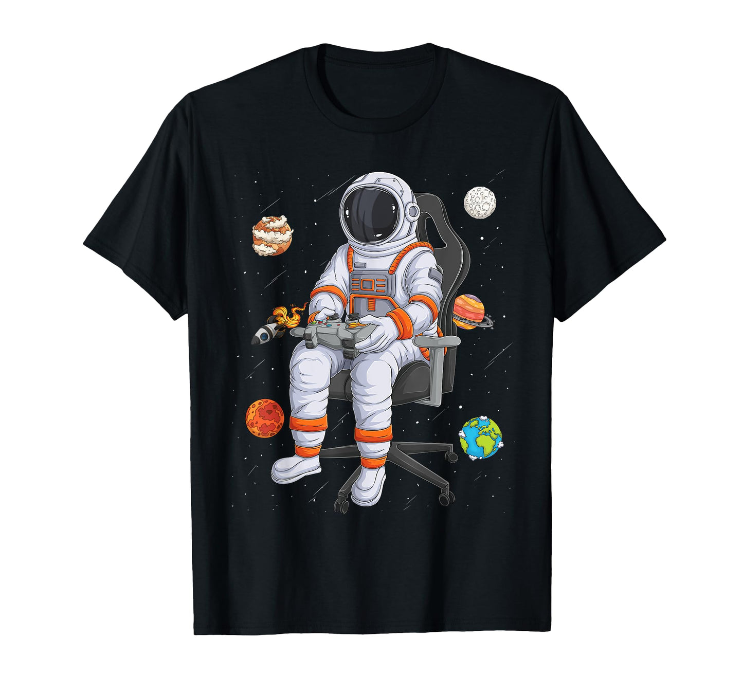 Astronaut Gamer Outer Space Men kids Gaming System Planets T-Shirt