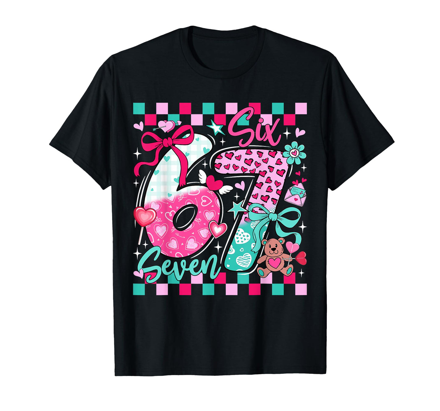 Six Seven Meme 67 Coquette Bow Valentines Day Women Girl Kid T-Shirt