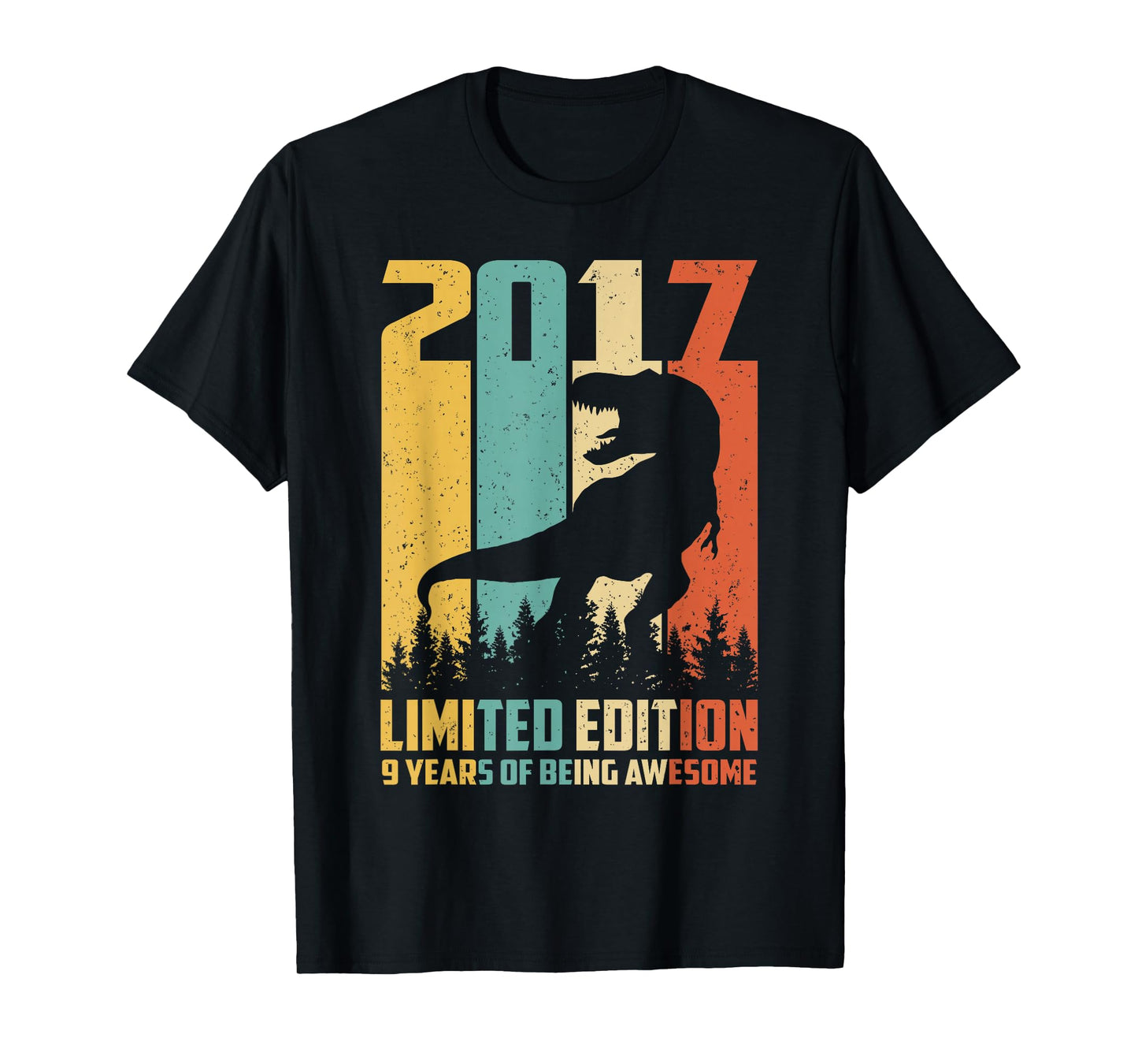Awesome Since 2017 9 Years Old 9th Birthday T-Rex Dinosaur T-Shirt