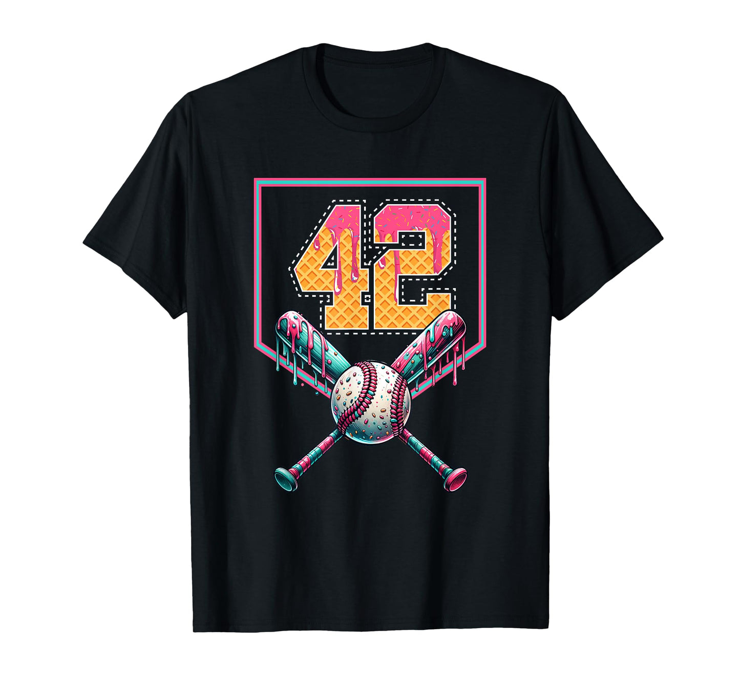 Baseball Drip Number 42 Player Or 42nd Birthday T-Shirt