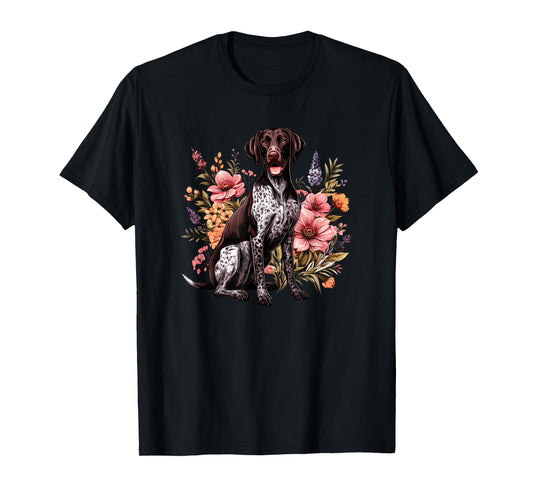 GSP Hunting Dog Vintage Flowers German Shorthaired Pointer T-Shirt