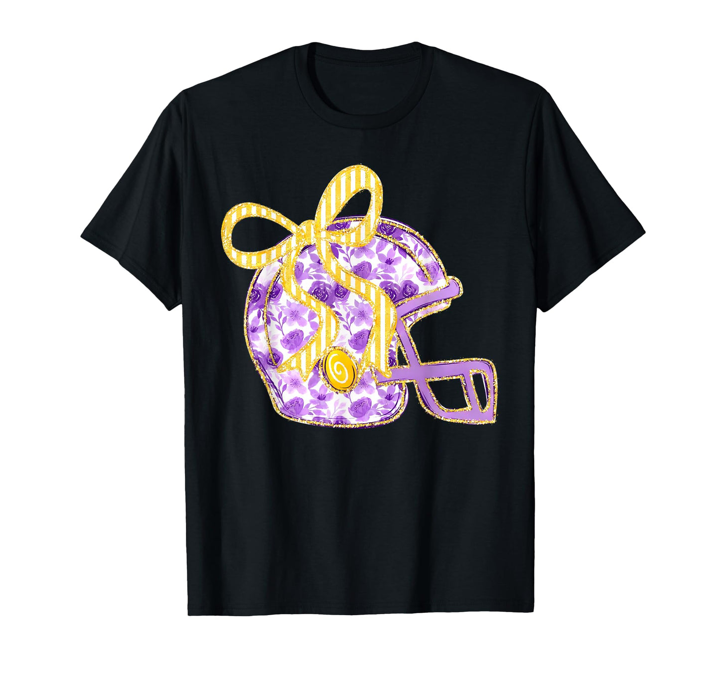 Purple Gold Bow Football Helmet Game Day Touchdown Season T-Shirt