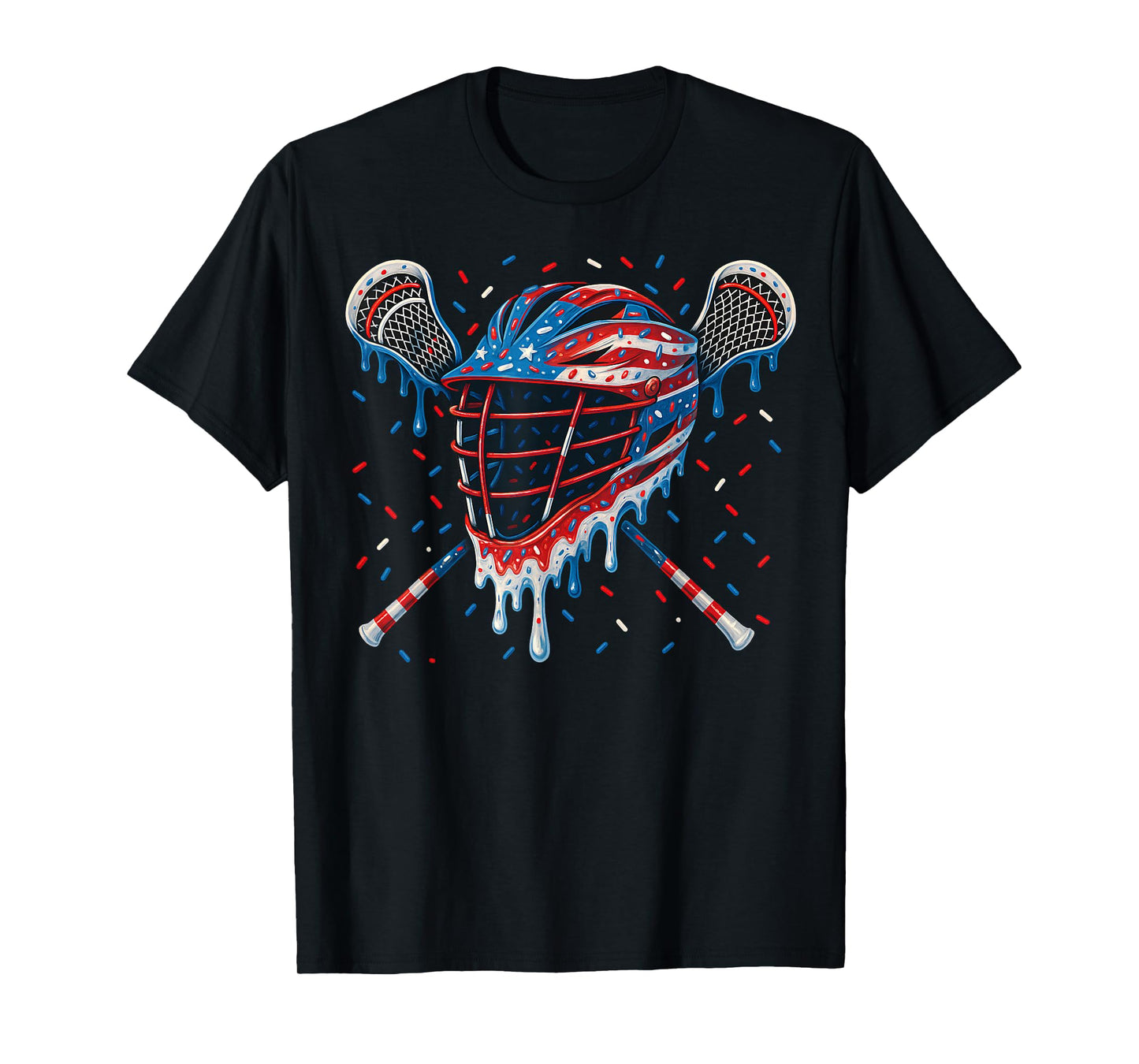 Patriotic American Flag Lacrosse Ice Cream Drip Lax Boys T-Shirt