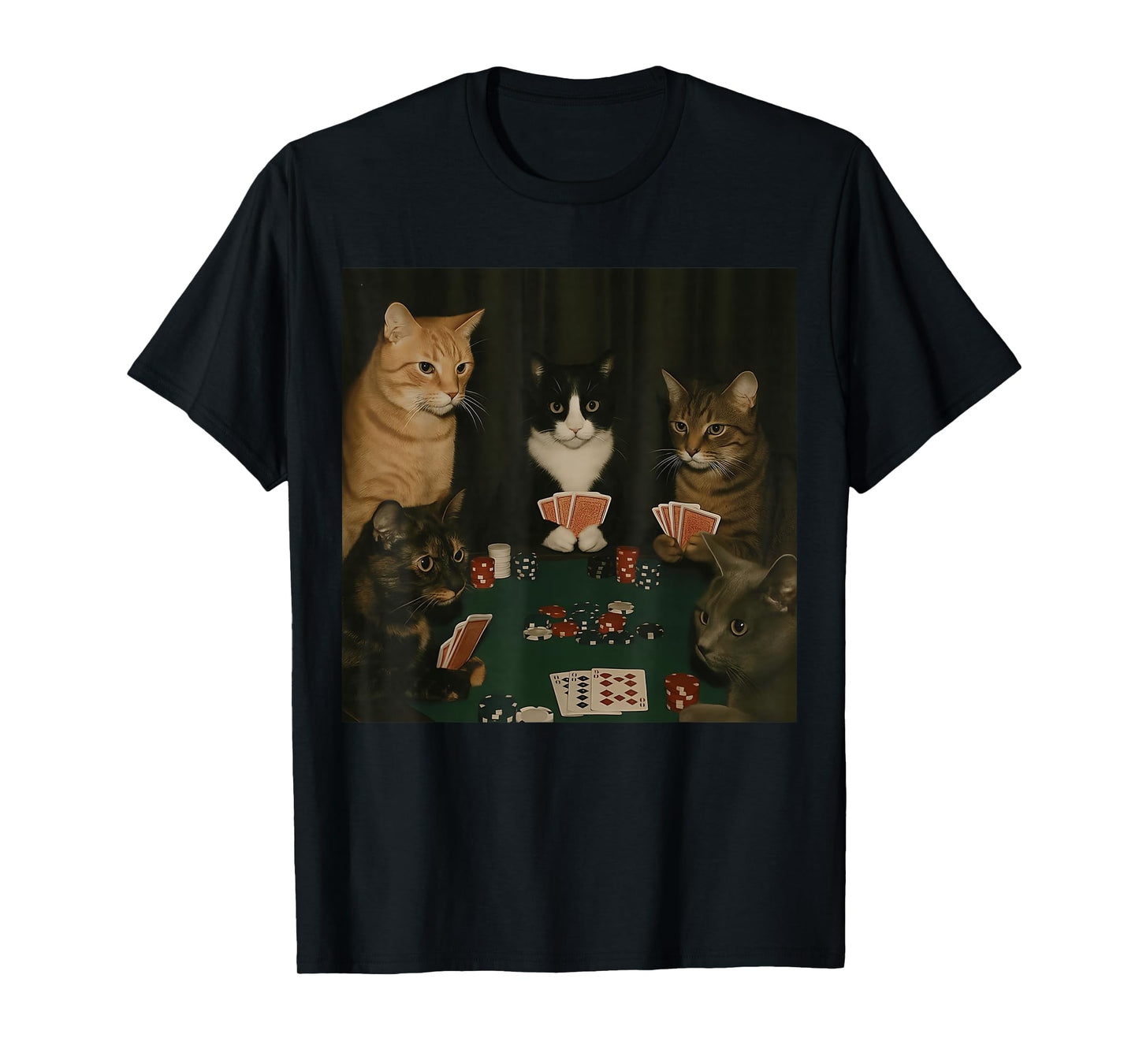 Vintage Cats Playing Poker Cat Playing Card Gambling Meme T-Shirt