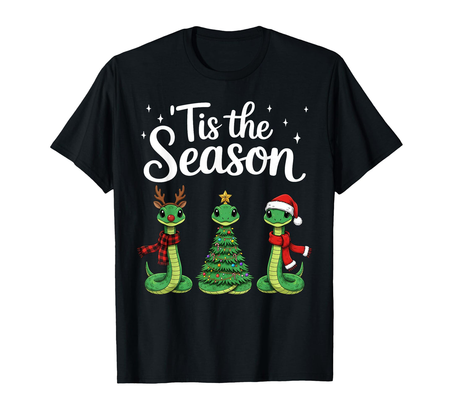 Tis The Season Green Snake Christmas Santa T-Shirt