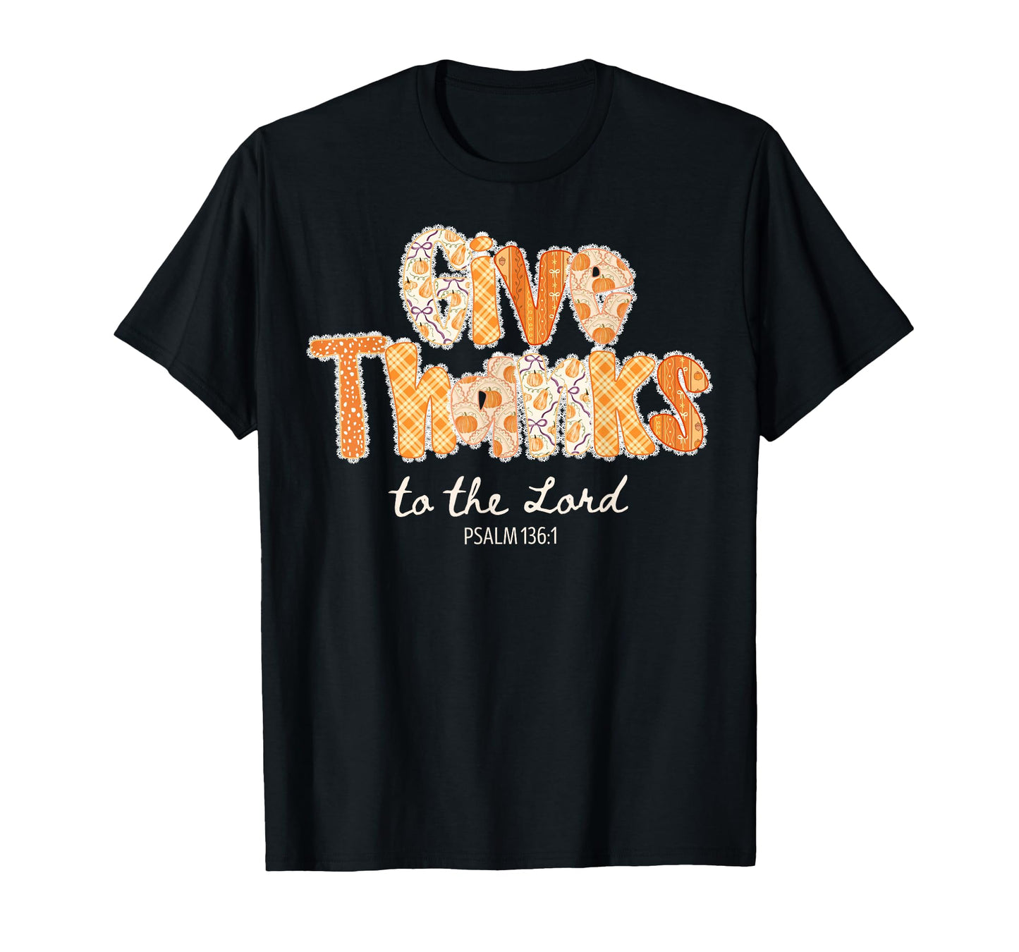 Lace Give Thanks to The Lord Pumpkin Fall Christian Autumn T-Shirt