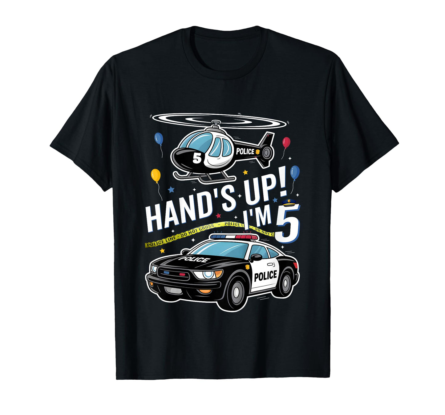 Police 5th Birthday Boy Girl 5 Year Old Policeman Police Car T-Shirt
