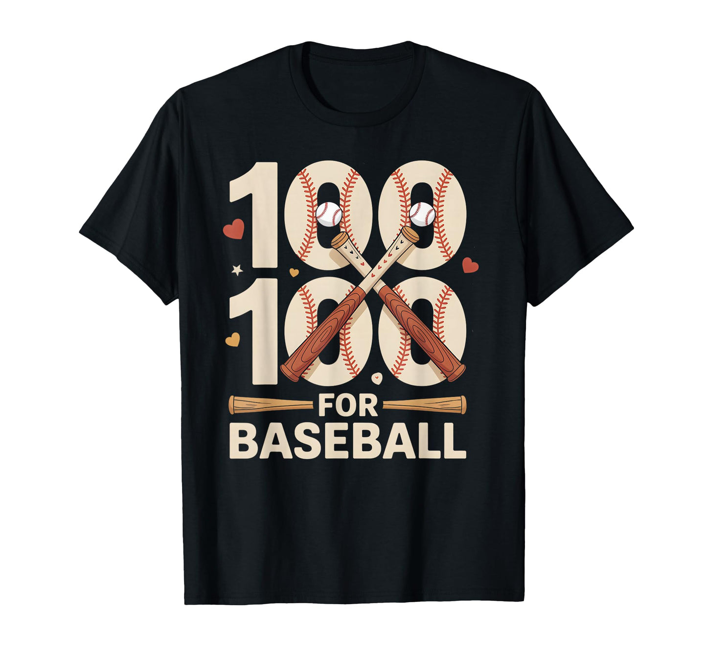 100 Days of School Baseball Love Valentine’s Day Men Women T-Shirt