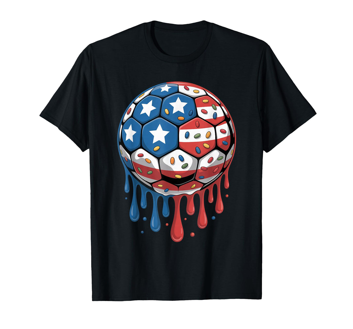 Ice Cream Drip Men Women Game American USA Flag Soccer Drip T-Shirt
