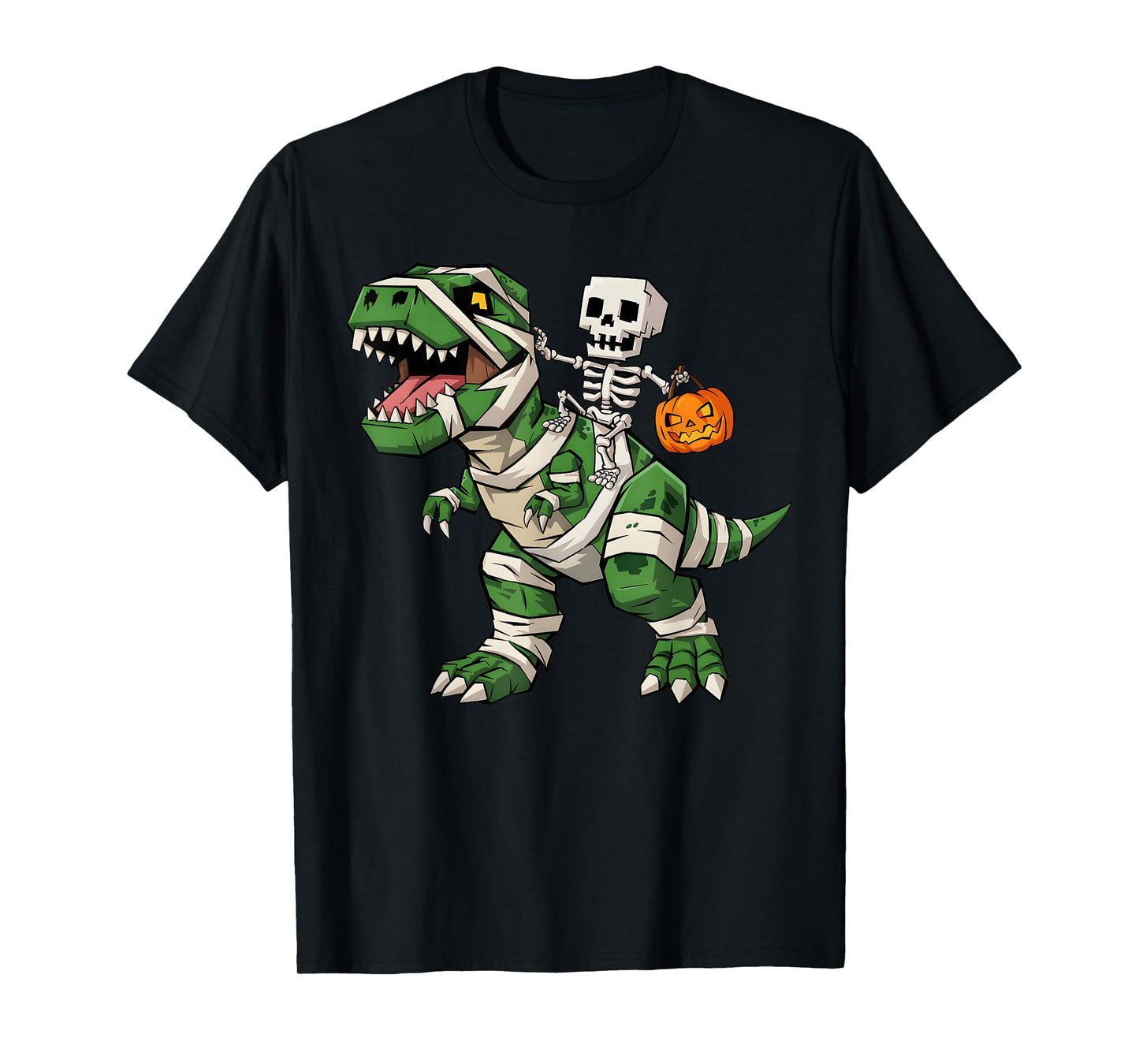Skeleton Riding Mummy Dinosaur T rex Halloween Funny Gamer T-Shirt