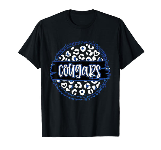 Cougars Blue Cheetah Leopard School Sports Fan Team Spirit T-Shirt