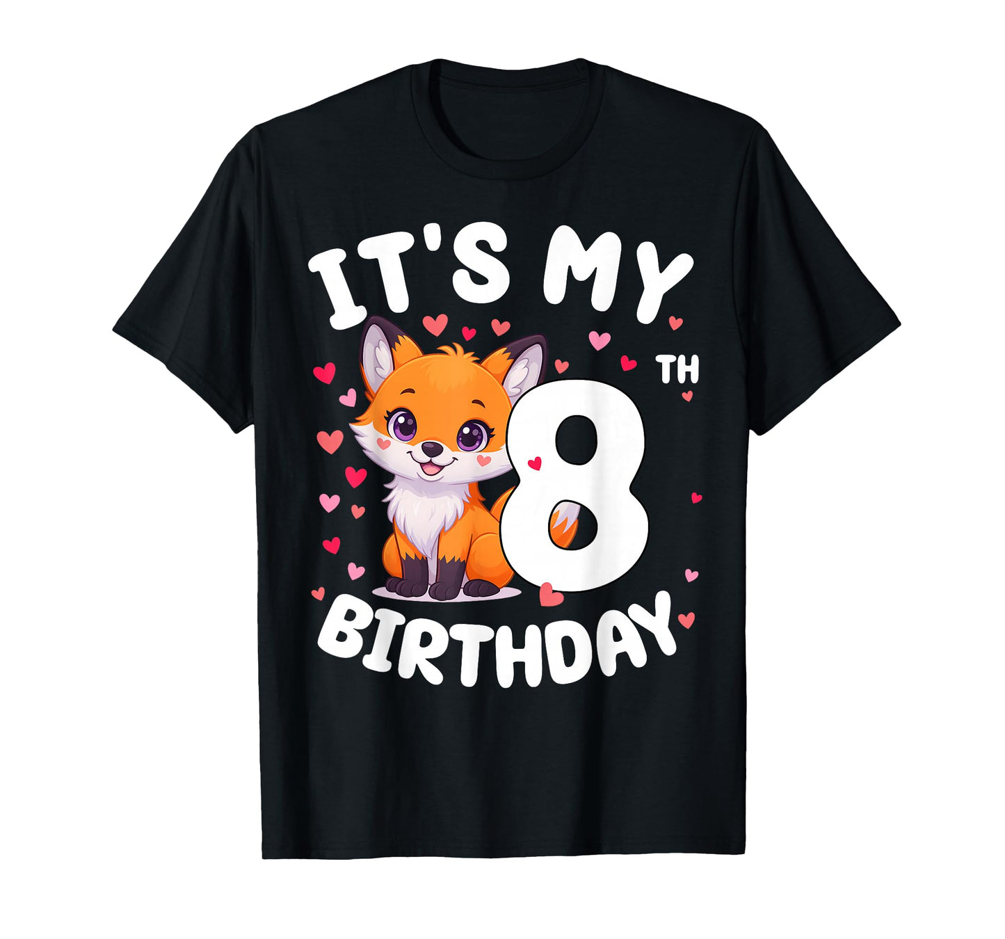 Fox Animal Lovers 8th Birthday Girl Fox B-Day 8 Years Old T-Shirt