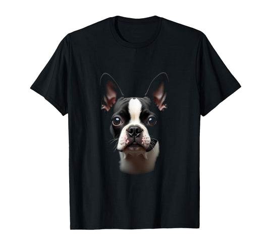 Black Boston Terrier Dog Bostie Face T-Shirt