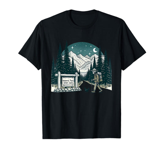 Vintage Retro National Park After Dark Skeleton Hiking Camping Outdoor T-Shirt, Small