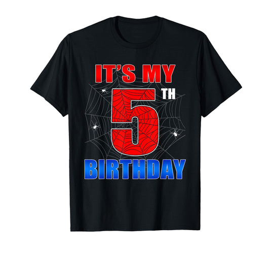 Spider Web Five 5 Years Old It's My 5th Birthday Boy Party T-Shirt