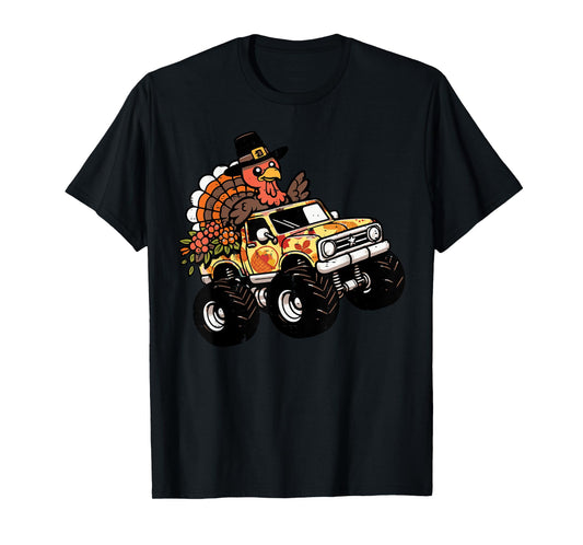 Thanksgiving Turkey Monster Truck Fall Toddler Boys Kids T-Shirt