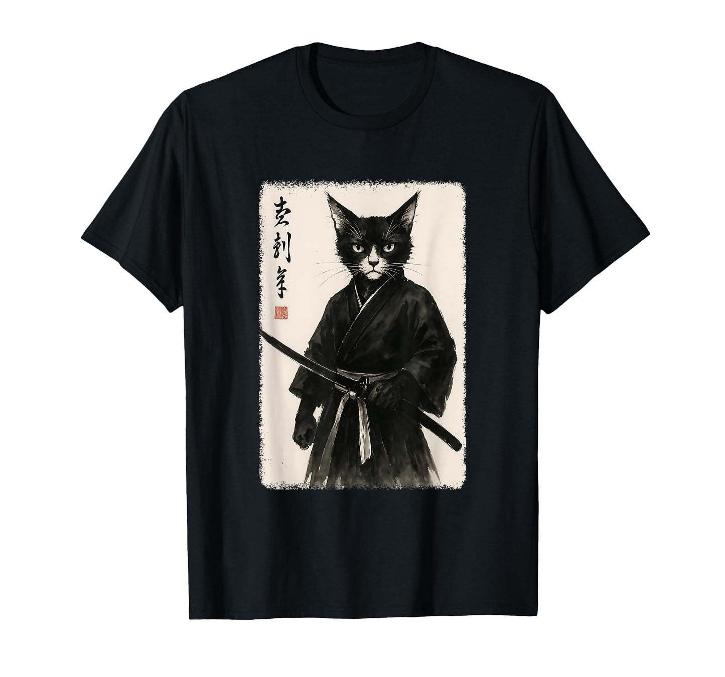 Samurai Cat Funny Vintage Japanese Graphic Art T-Shirt