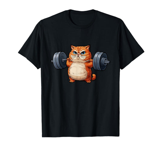 Cat Weightlifting T-Shirt- Funny Cat Workout and Fitness Tee T-Shirt for Men Women Kids