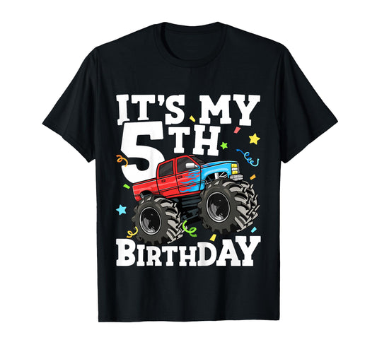 Kids Monster Truck It's My 5th Birthday Boy 5 Five Toddler T-Shirt