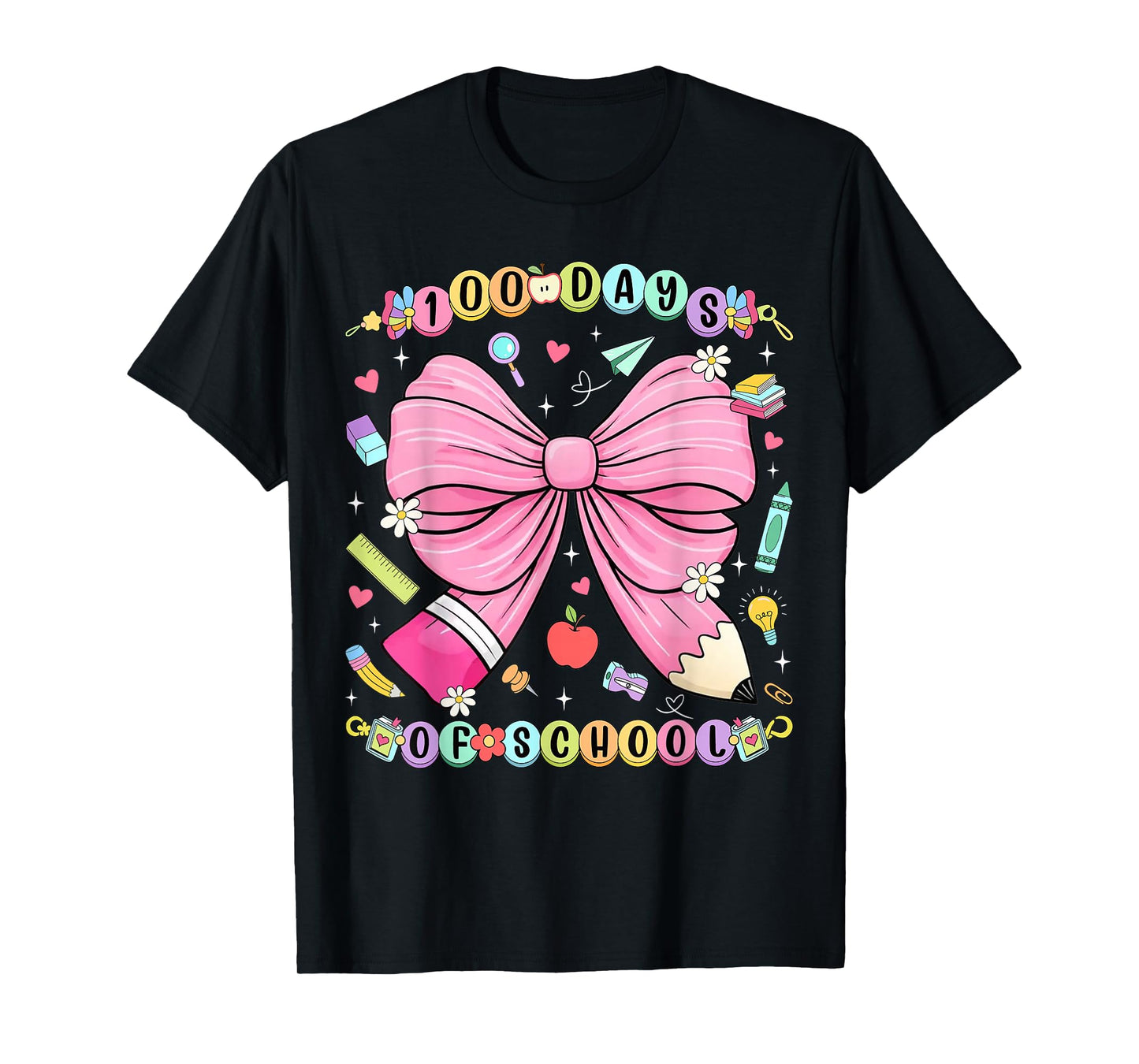 100 Days of School Pencil Coquette Bow 100th Day of School T-Shirt