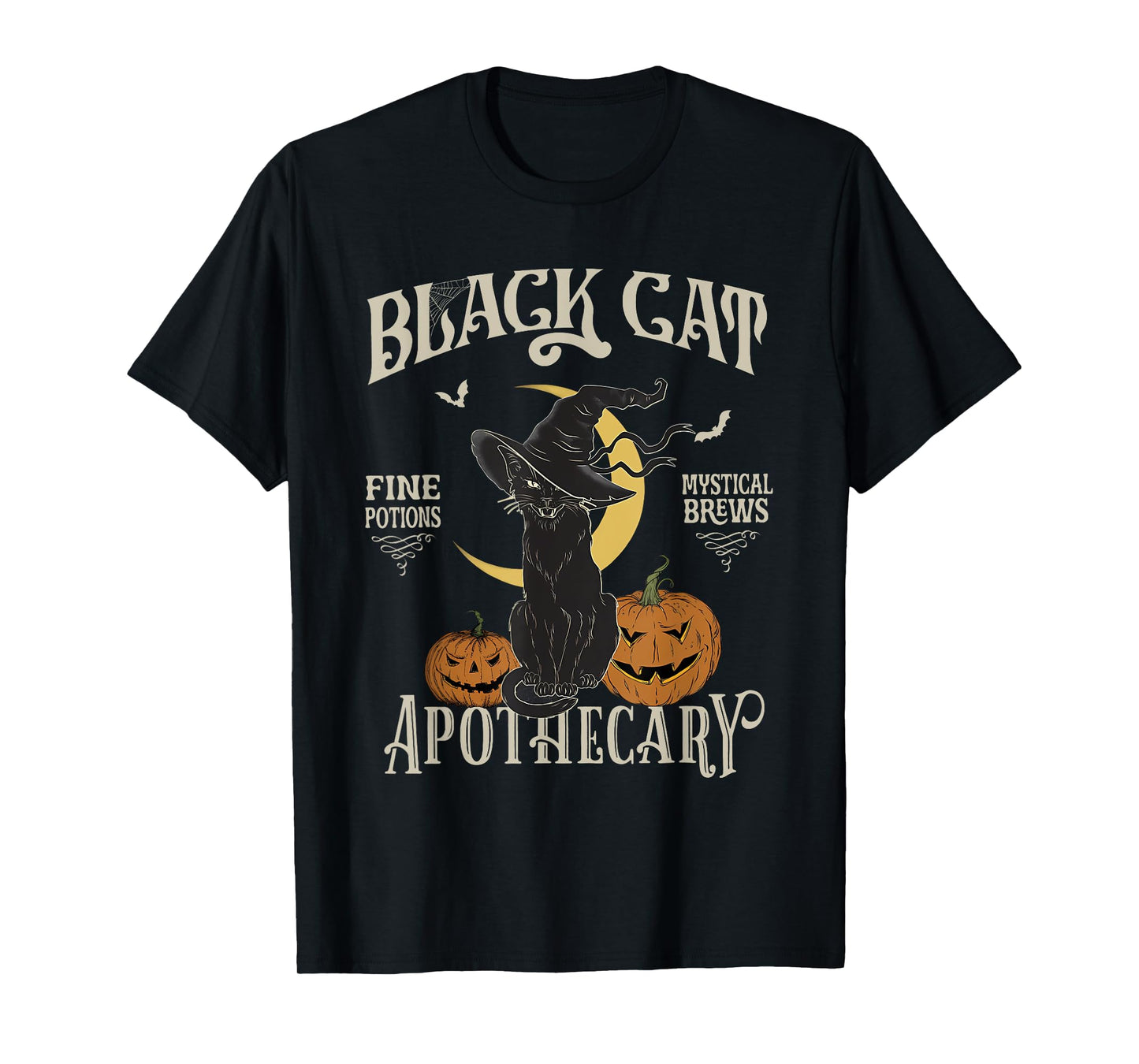 Retro Scary Halloween Costume Black Cat Salem Apothecary T-Shirt