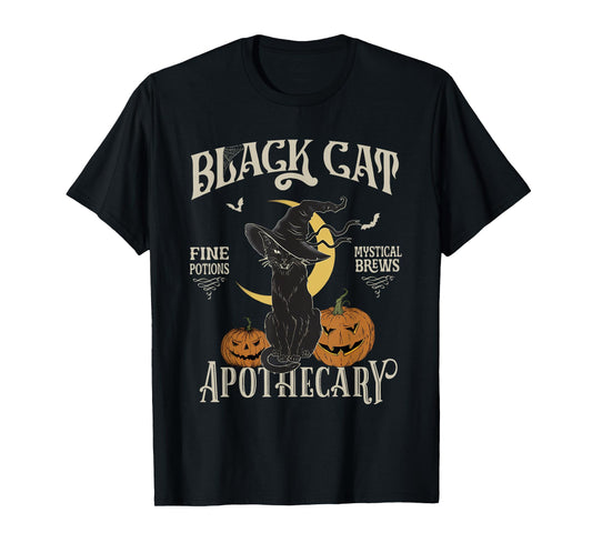 Retro Scary Halloween Costume Black Cat Salem Apothecary T-Shirt