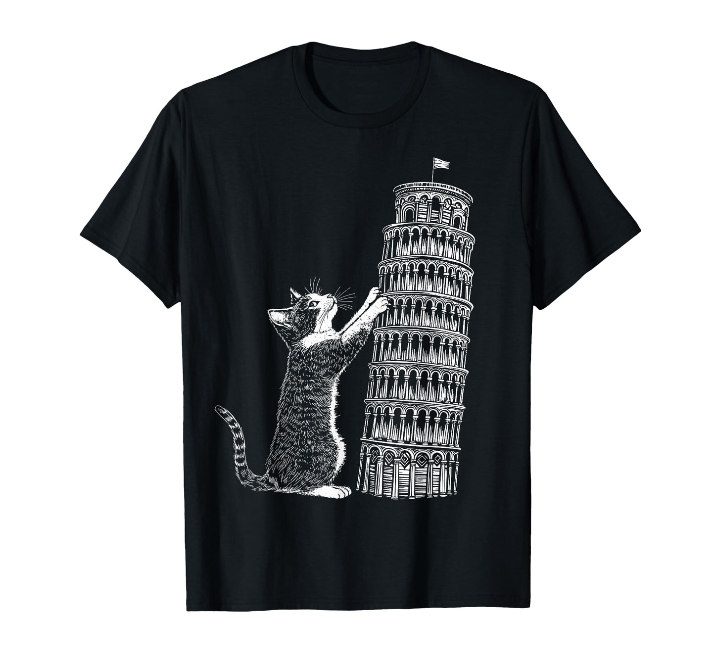 Cat Scratching the Leaning Tower of Pisa – Italy Funny Cat T-Shirt