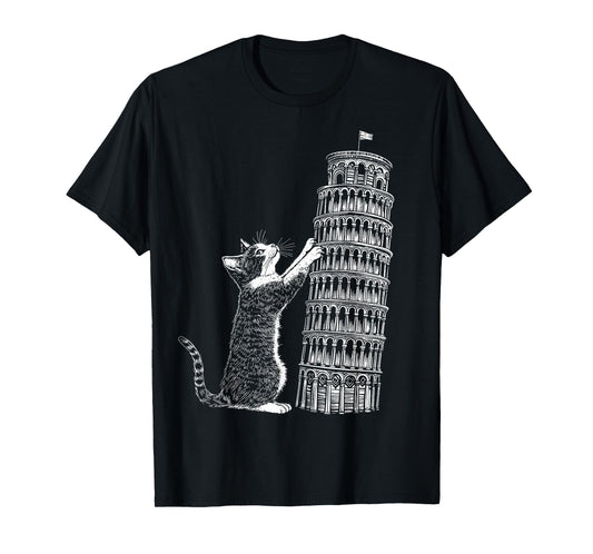 Cat Scratching the Leaning Tower of Pisa – Italy Funny Cat T-Shirt