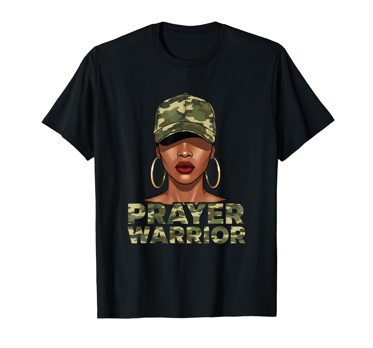 Christian Camo Prayer Warrior, Afro Black Woman Faith Art T-Shirt