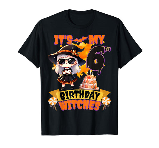 Kids 6th Birthday Cute Witch 6 Years Old Bday Party Girls T-Shirt