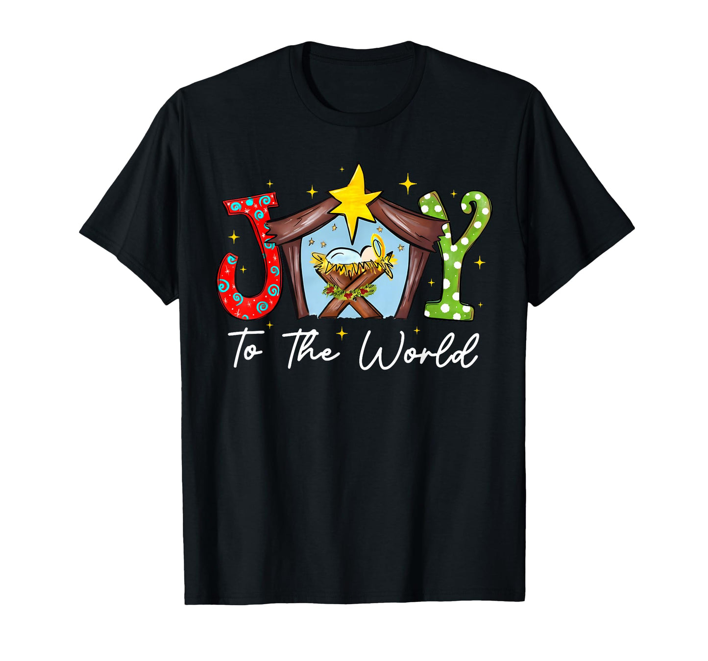 Joy to The World Baby Jesus Christmas Nativity Scene T-Shirt