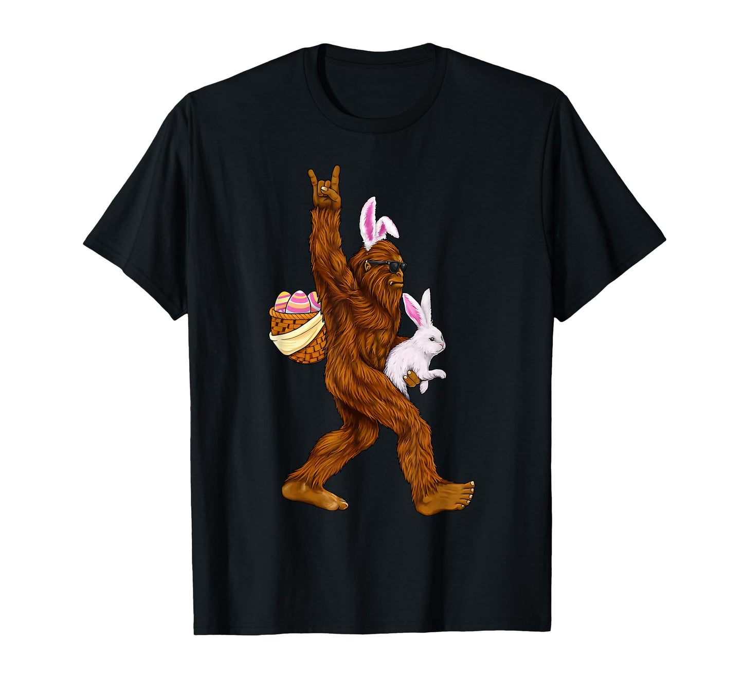 Funny Bigfoot Rock On Rabbit Easter Men Boy Kid T-Shirt