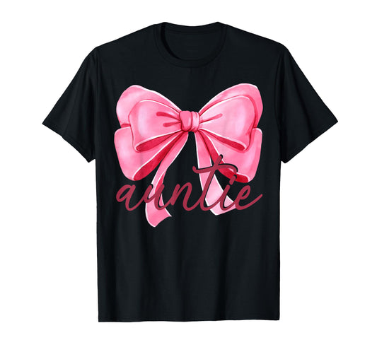 Auntie Pink Bow Birthday Baby Shower Family Pink Ribbon T-Shirt
