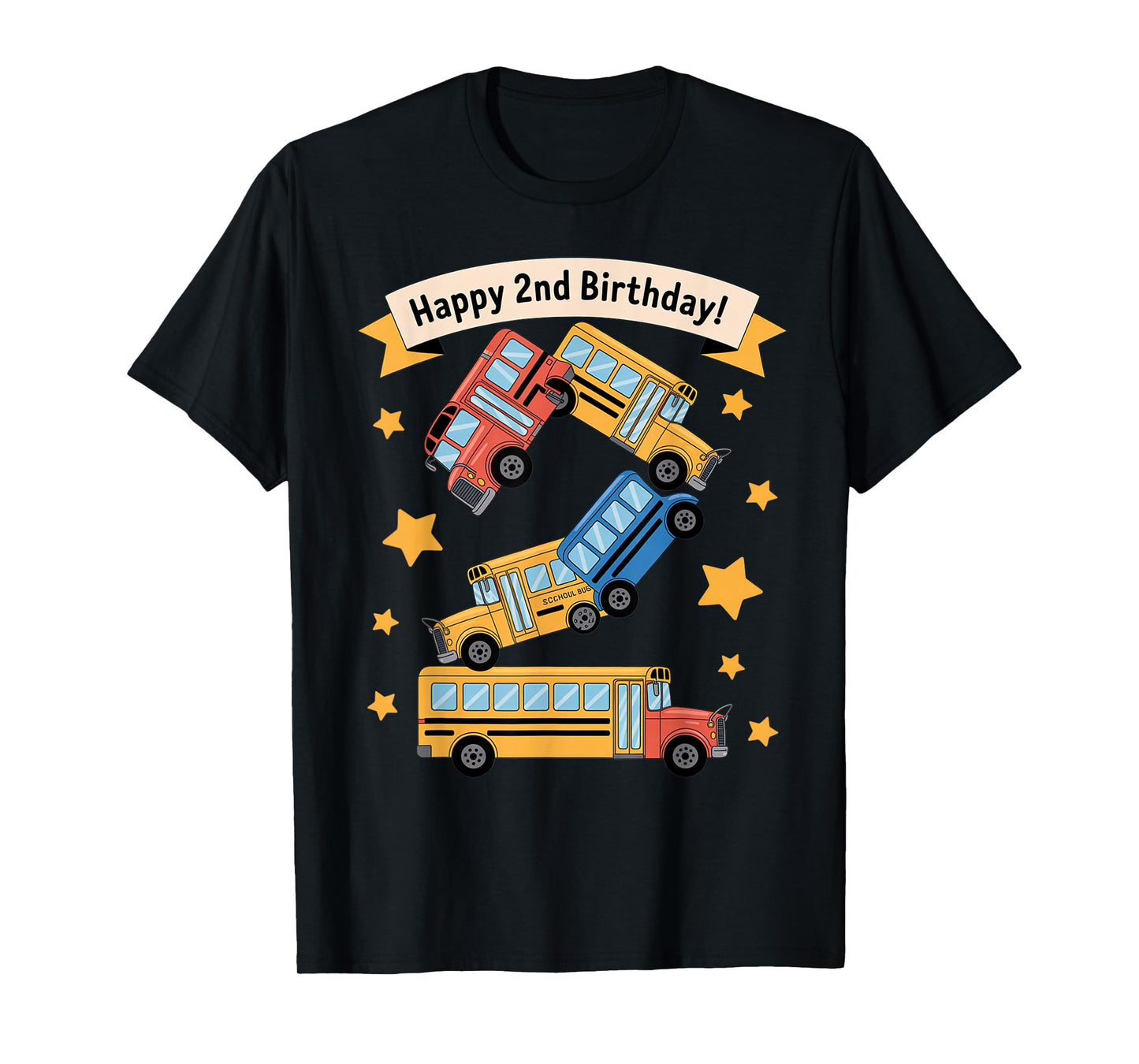 Funny School Bus 2 Year old Toddler Kids Party 2nd Birthday T-Shirt