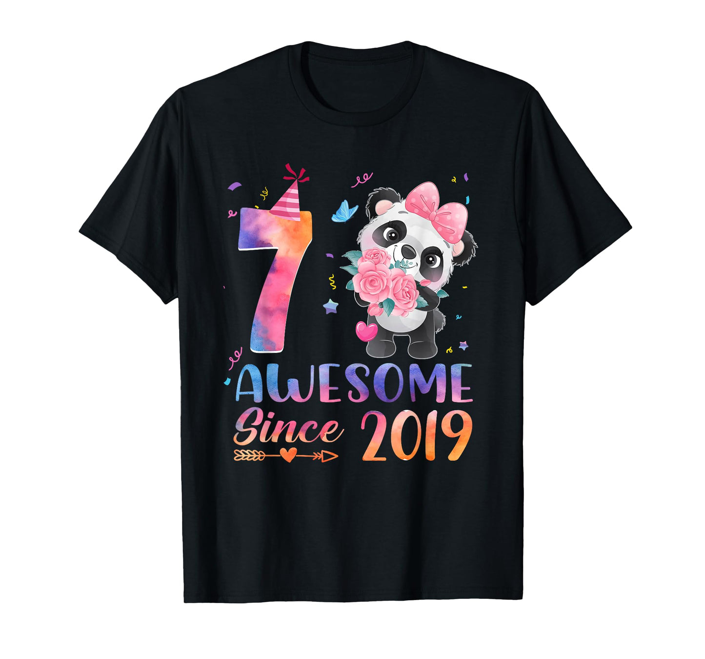 7 Years Old 7th Birthday Panda Awesome Since 2019 T-Shirt