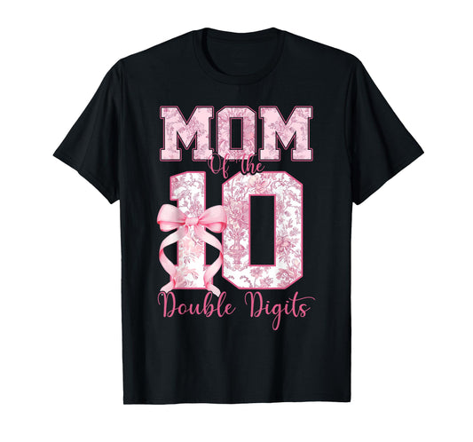 Mom of The 10th Birthday Girl Pink Coquette Bow 10 Years Old T-Shirt