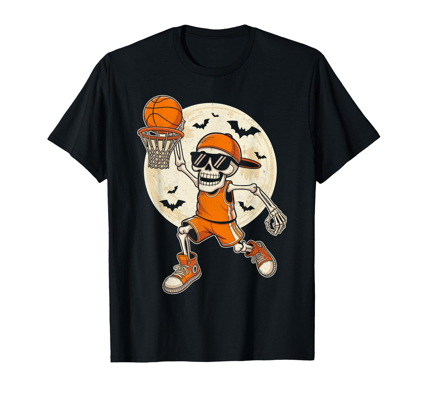 Funny Cartoon Skeleton Basketball Halloween Player Boys Kids T-Shirt