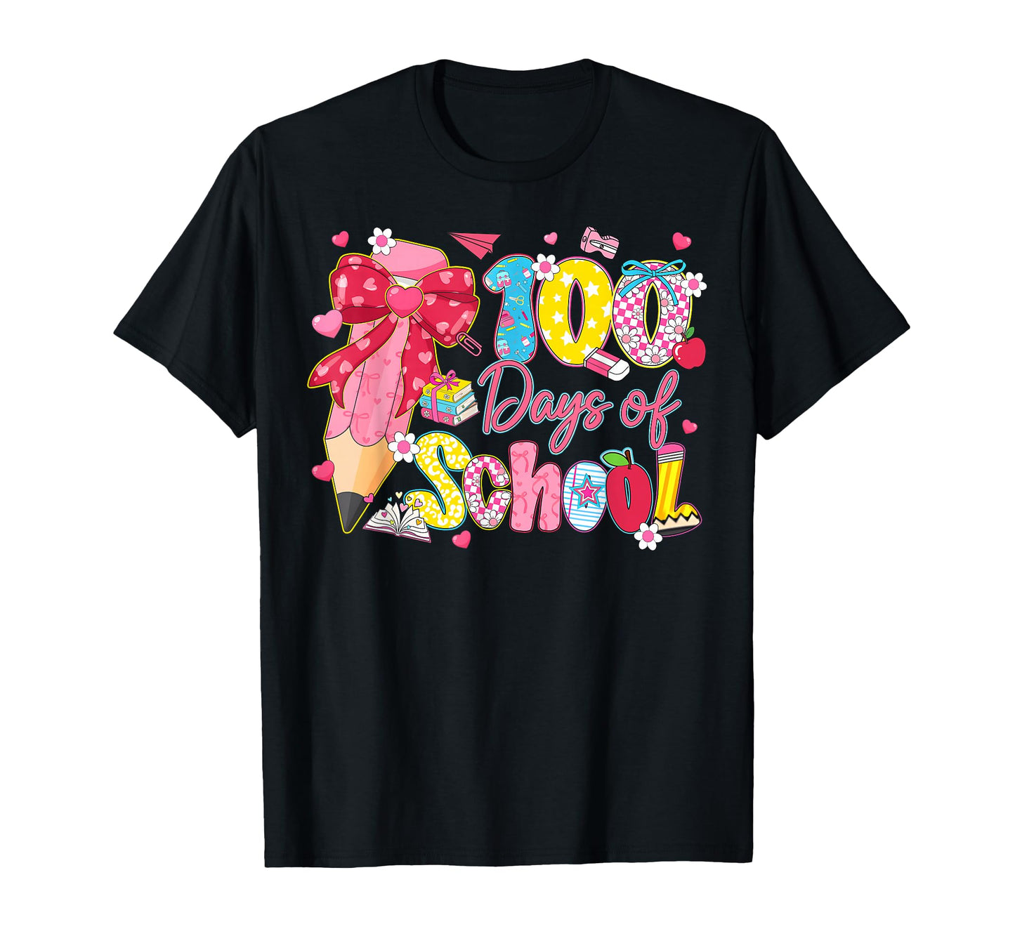 100 Days of School Coquette Bow Pencil Teacher Girl T-Shirt