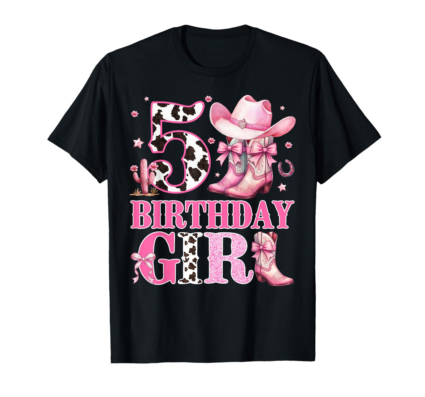 Kids 5th Birthday Girl Rodeo Western Cowgirl Birthday Party T-Shirt