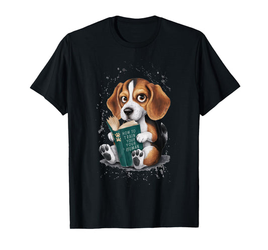 Funny Beagle Puppy Reading "How to Train Your Human" Design T-Shirt