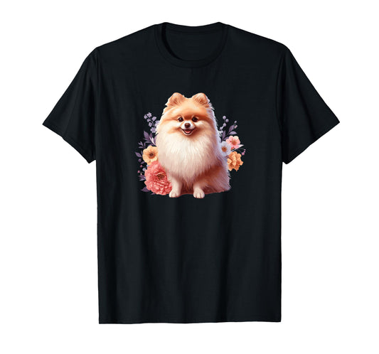 Cute Funny Flowers Floral Womens Pomeranian Lover T-Shirt