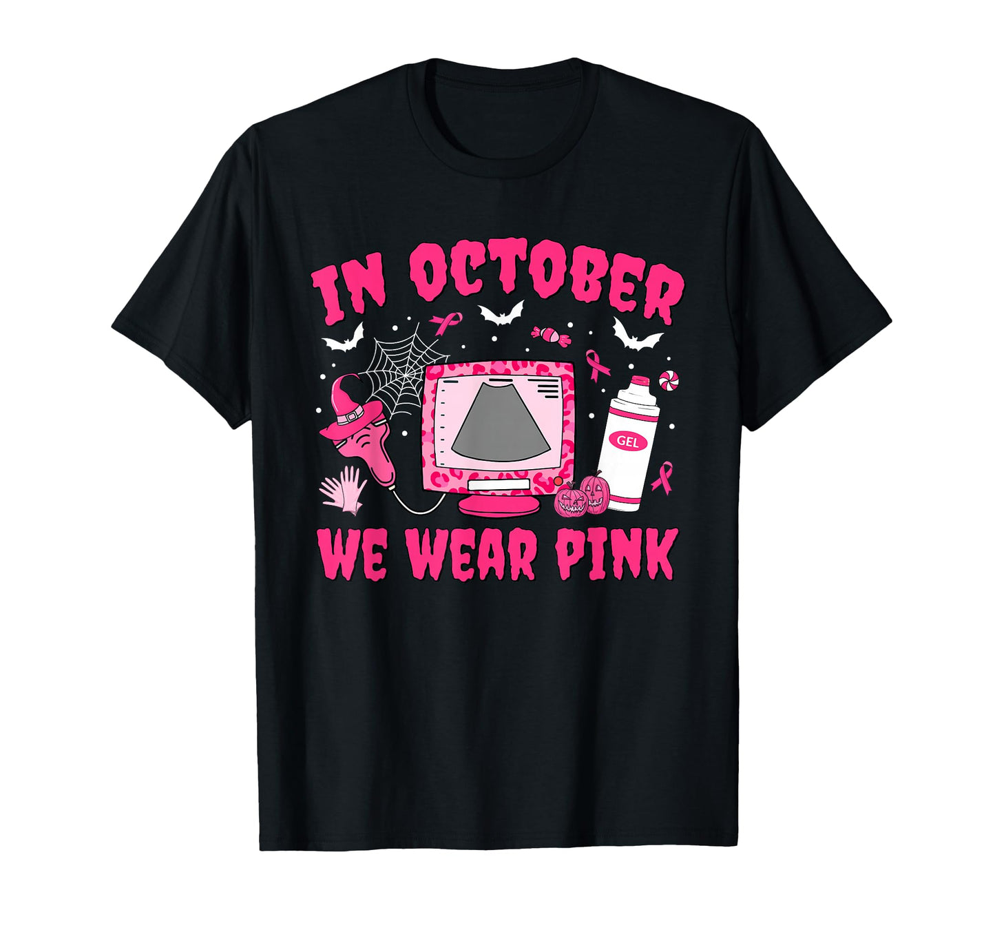 In October We Wear Pink Sonographer Leopard Breast Cancer T-Shirt