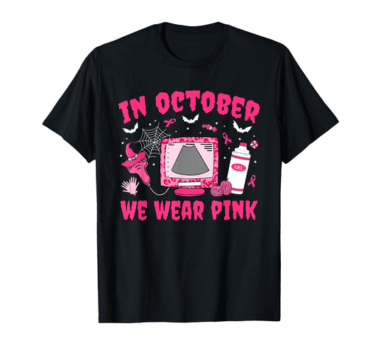 In October We Wear Pink Sonographer Leopard Breast Cancer T-Shirt