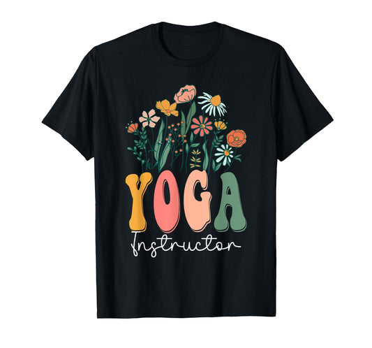 Retro Groovy floral Yoga Instructor Wildflower Tees For T-Shirt