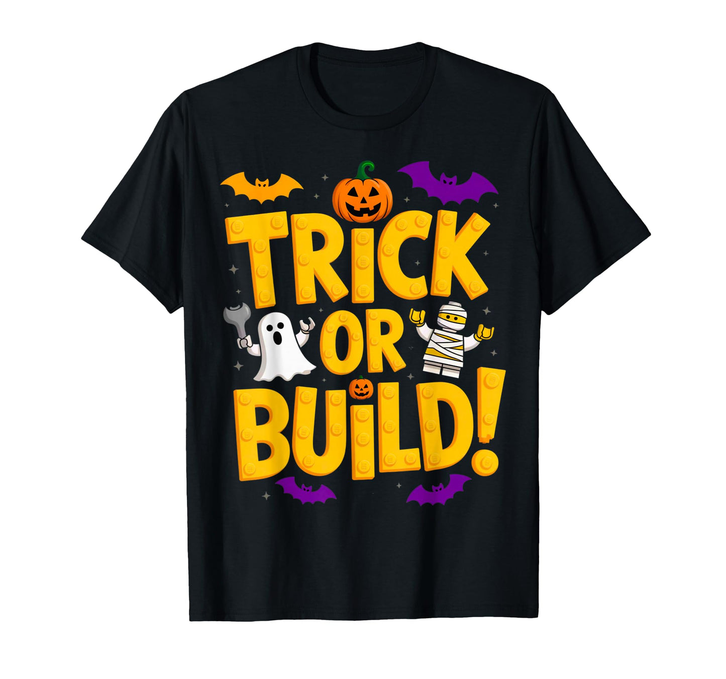Halloween Costume Master Builder Bricks Blocks Building Kids T-Shirt