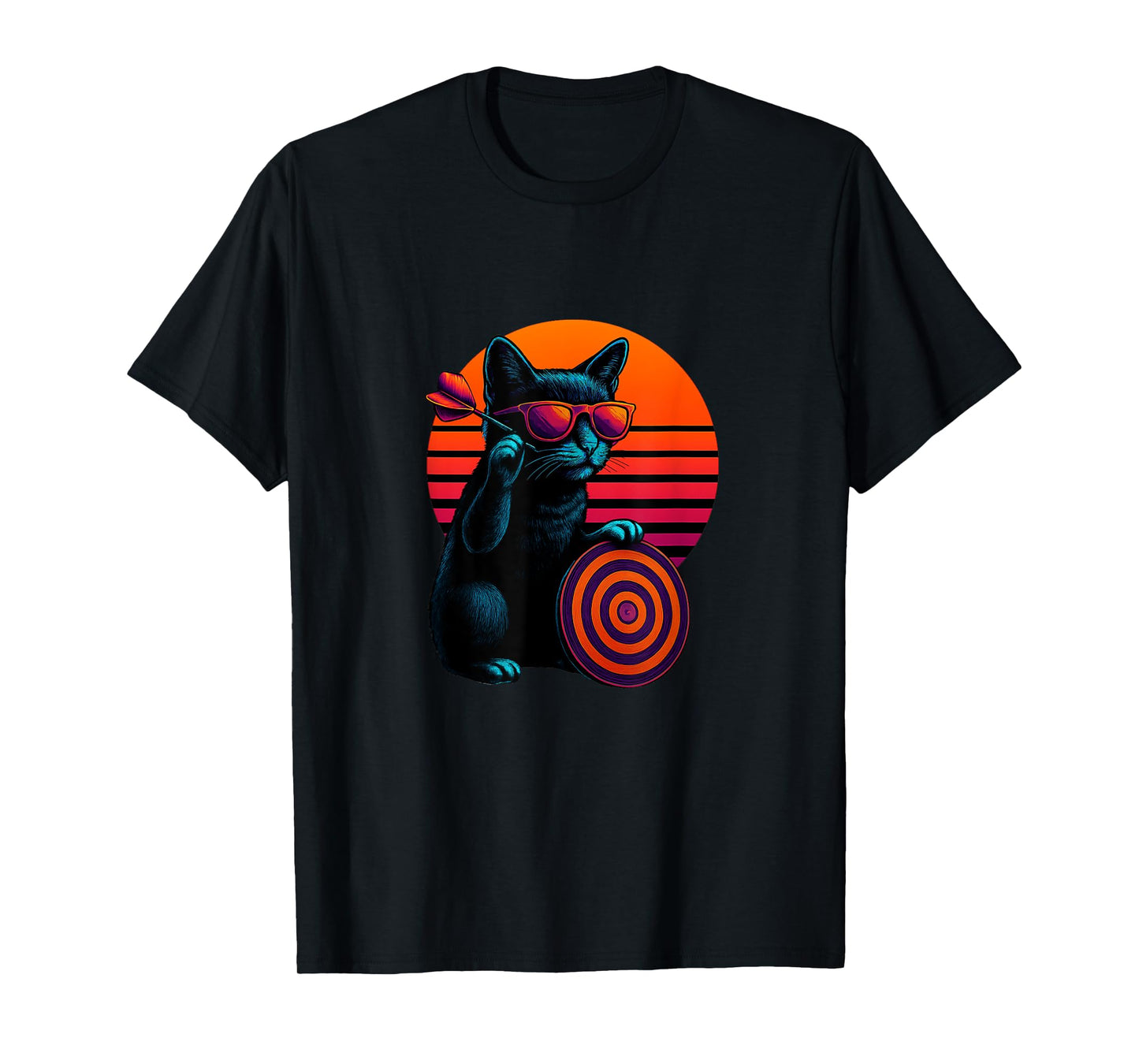 Retro Cat With Dart Arrow Dart Player T-Shirt