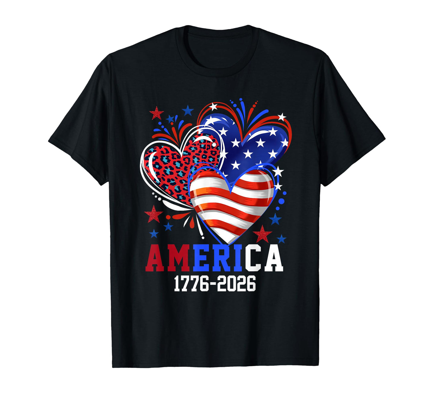 Flag Heart Leopard 1776 2026 July 4th 250th Birthday T-Shirt